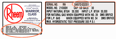 Rheem Water Heater Serial Number Sticker Example 1