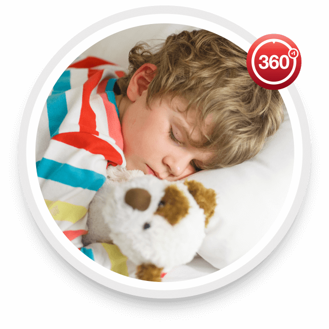 Child sleeping soundly with a Rheem furnace keeping his room warm.