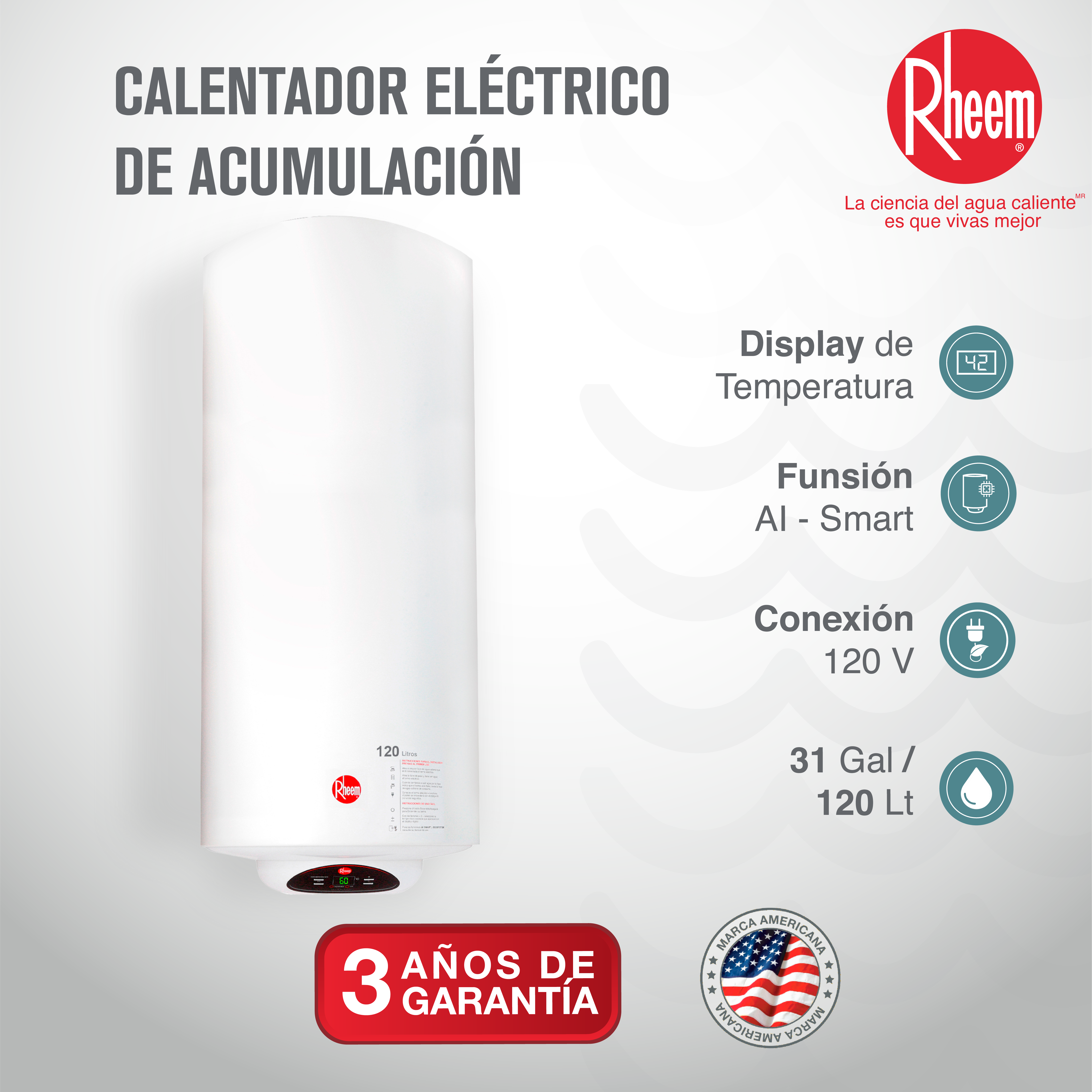 Calentador de agua eléctrico Elegant Plus 110v 4kw - Rheem Colombia