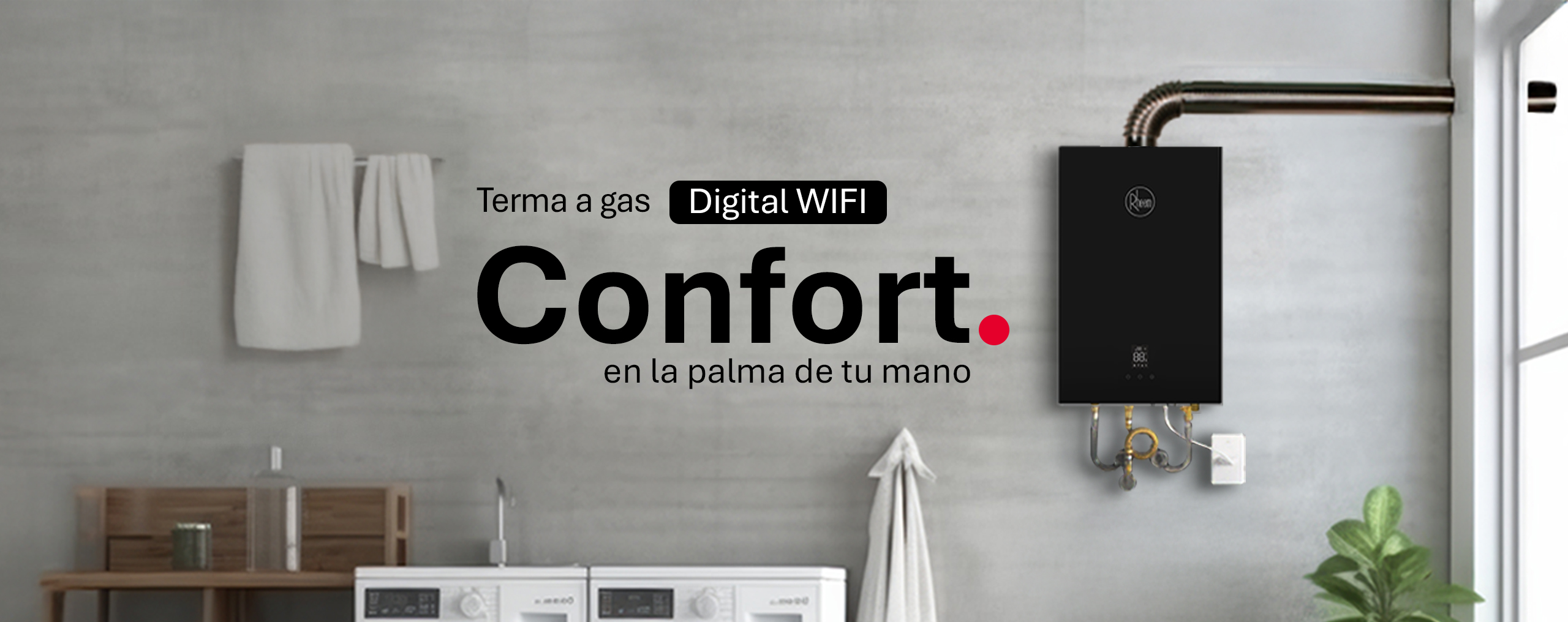 Terma a Gas WiFi Rheem compatible con GN y GLP. ¡Tecnología, ahorro y agua caliente al instante!